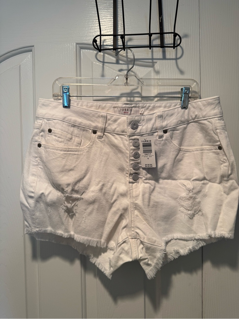 torrid White Distressed High-Rise Button-Front Denim Shorts